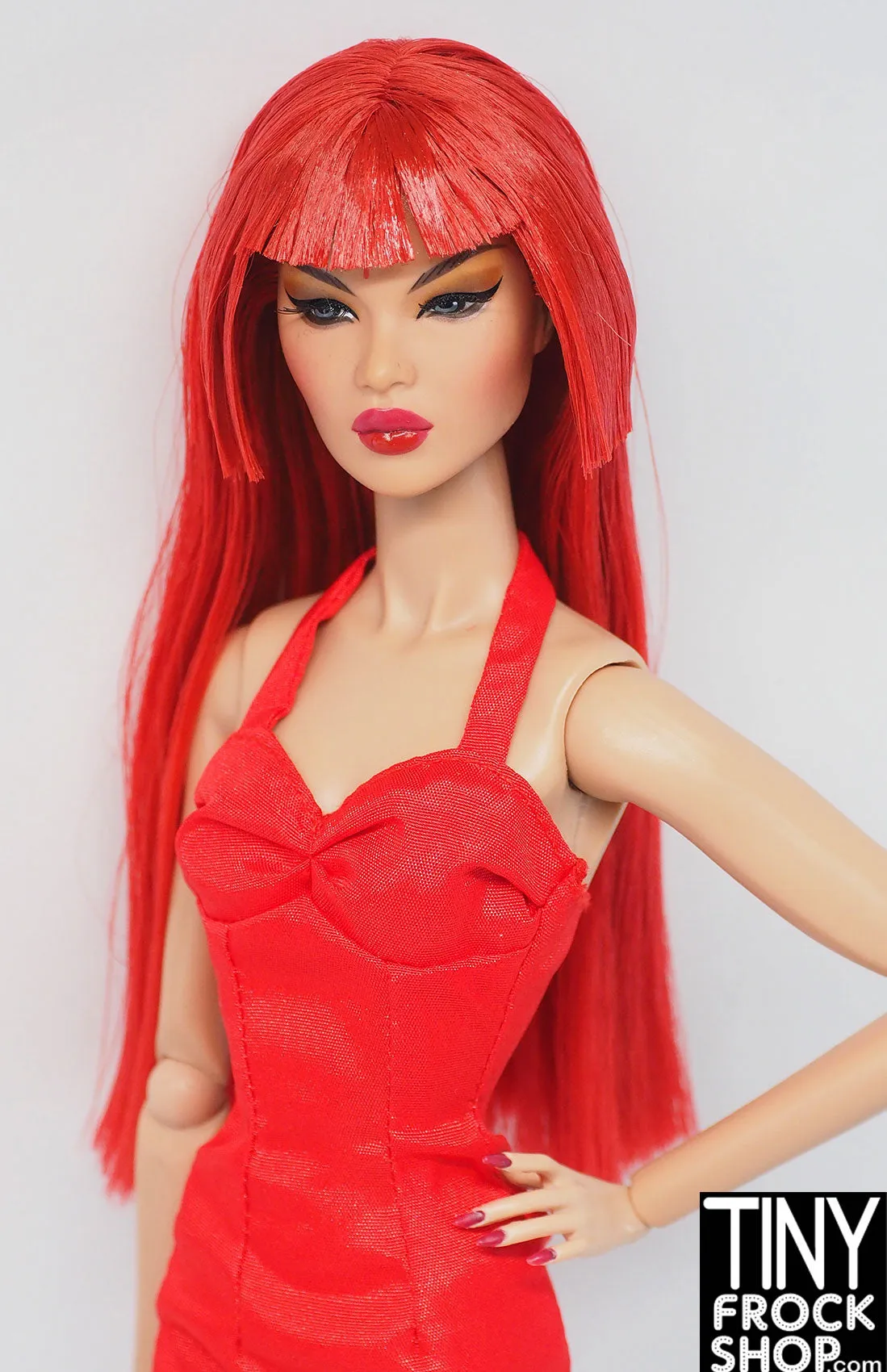 12" Fashion Doll Red Seamed Satin Dress