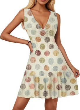 2025 Women's Summer Dresses Sleeveless Tropical Sexy Wrap V Neck Floral Hem Pleated Sunbathing Mini Dresses