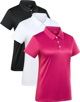 3-Pack Women's Short-Sleeve Sport Polo Shirts Quick Dry Moisture-Wicking Activewear Polos Tops for Work