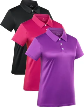 3-Pack Women's Short-Sleeve Sport Polo Shirts Quick Dry Moisture-Wicking Activewear Polos Tops for Work