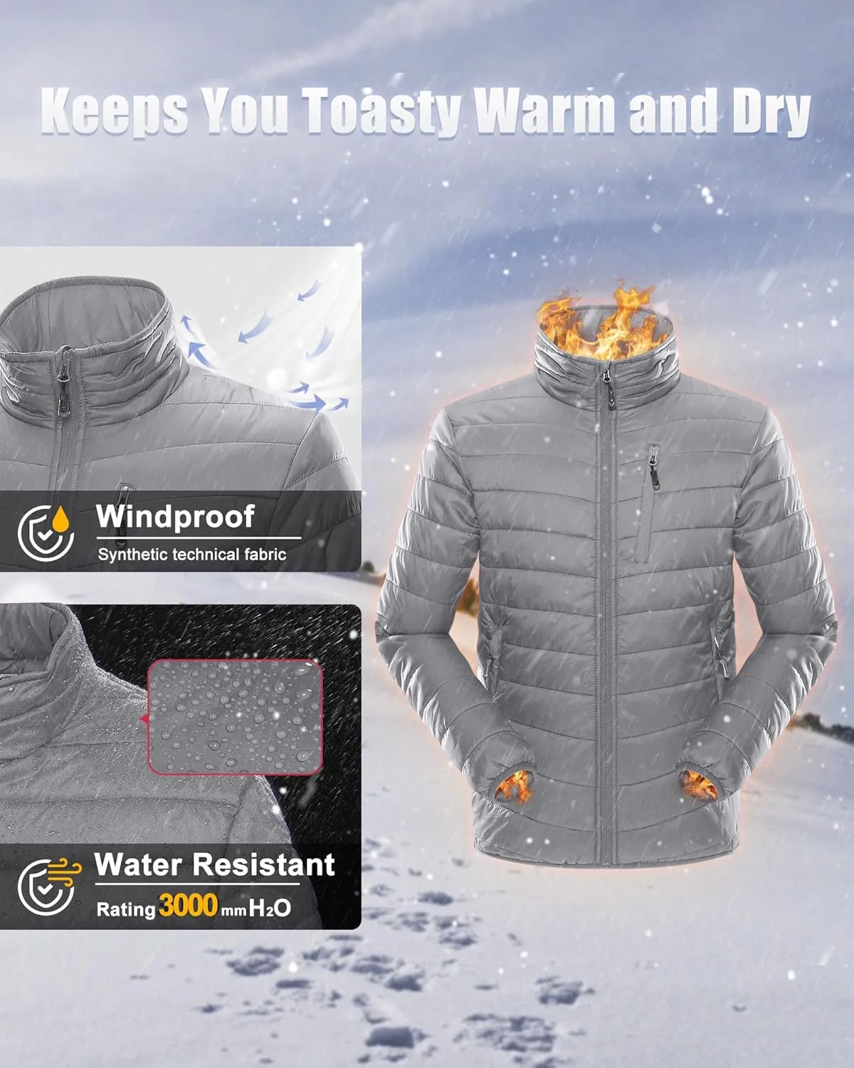 33,000ft Men's Puffer Jacket Lightweight Packable Winter Jacket