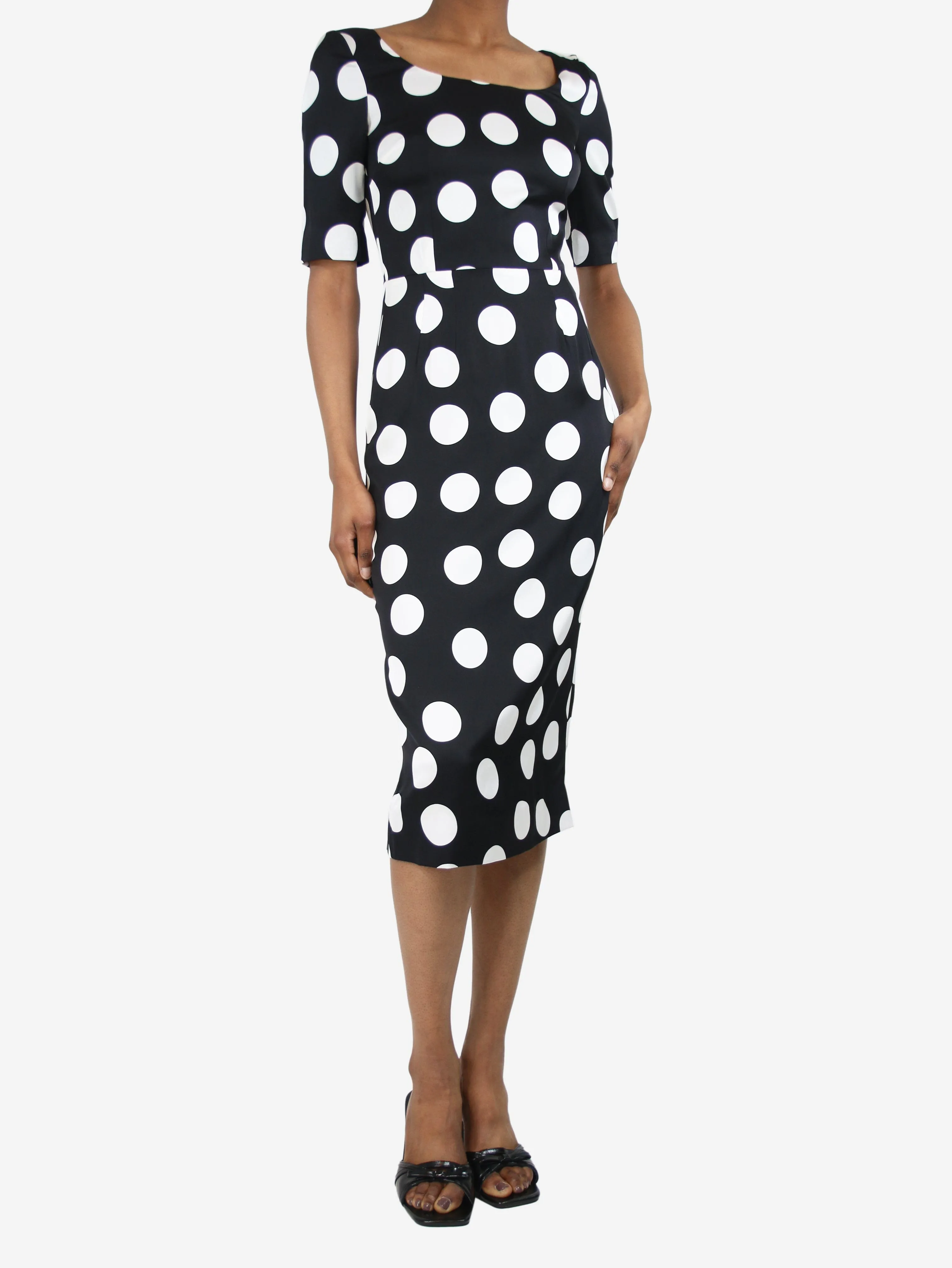 Black and white polka dot midi dress - size UK 6