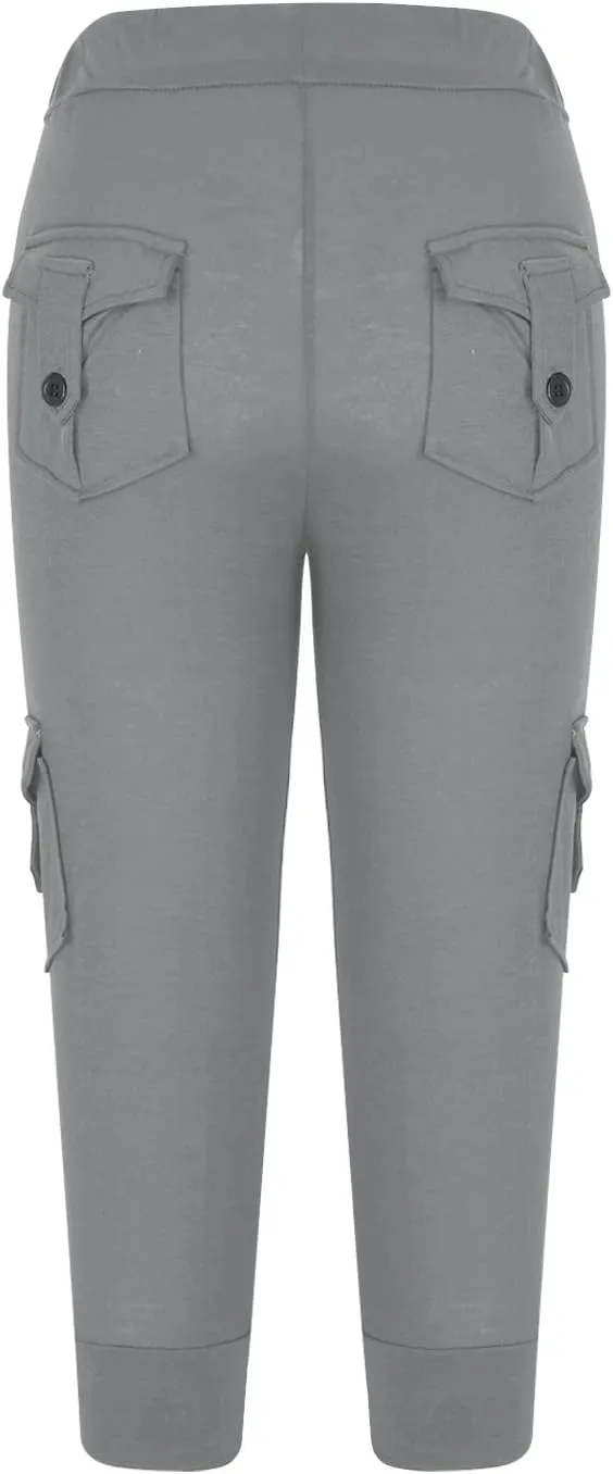 Cargo Capris for Women with Multi-Pocket Summer Mid Rise Lightweight Jogger Pants Stretchy Tactical Tavel Hiking Pant