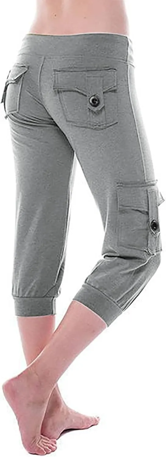 Cargo Capris for Women with Multi-Pocket Summer Mid Rise Lightweight Jogger Pants Stretchy Tactical Tavel Hiking Pant