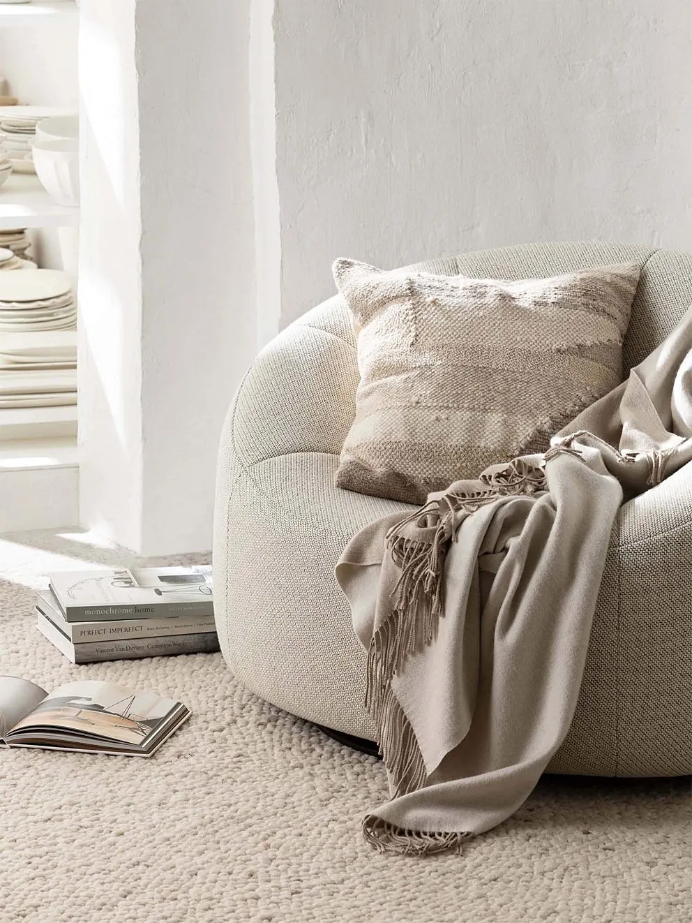 Cashmere Mix Throw - Oatmeal/Chalk