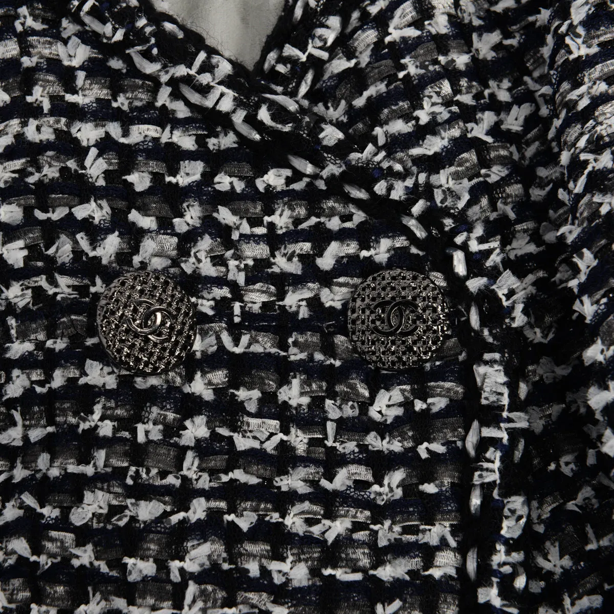 Chanel Black & White Fantasy Tweed Patch Pocket Jacket FR 36