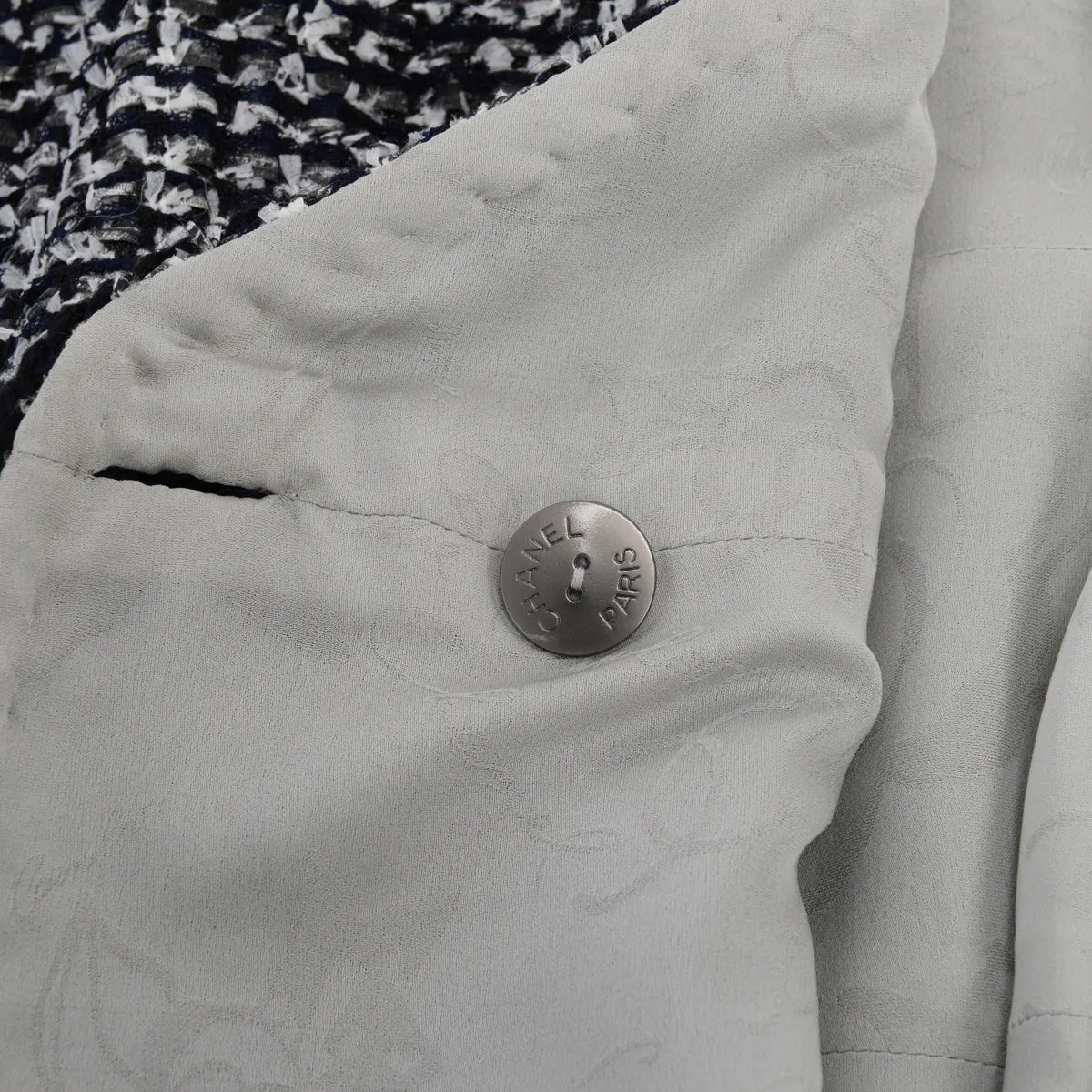 Chanel Black & White Fantasy Tweed Patch Pocket Jacket FR 36