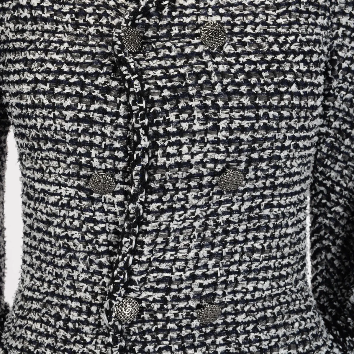 Chanel Black & White Fantasy Tweed Patch Pocket Jacket FR 36
