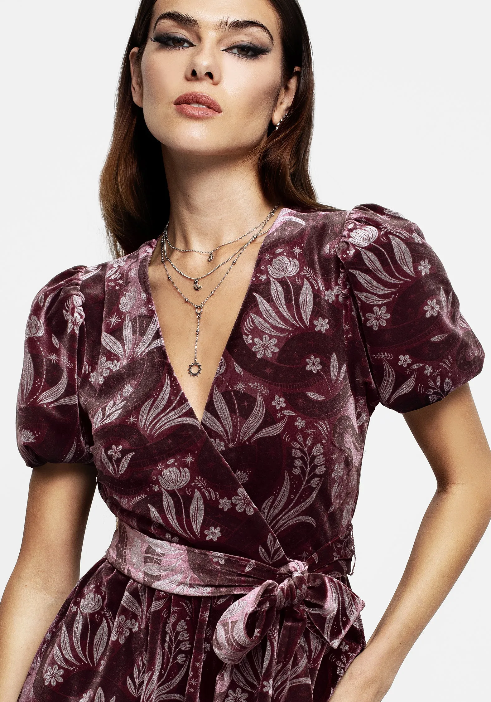 Deception Snake Foil Print Velour Mini Wrap Dress