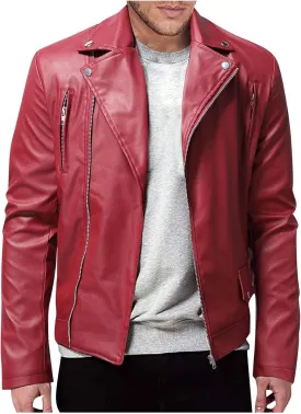 DuDubaby Men Vintage Cool Jacket Leather Long Sleeve Autumn Winter Stand Collar Club Coat
