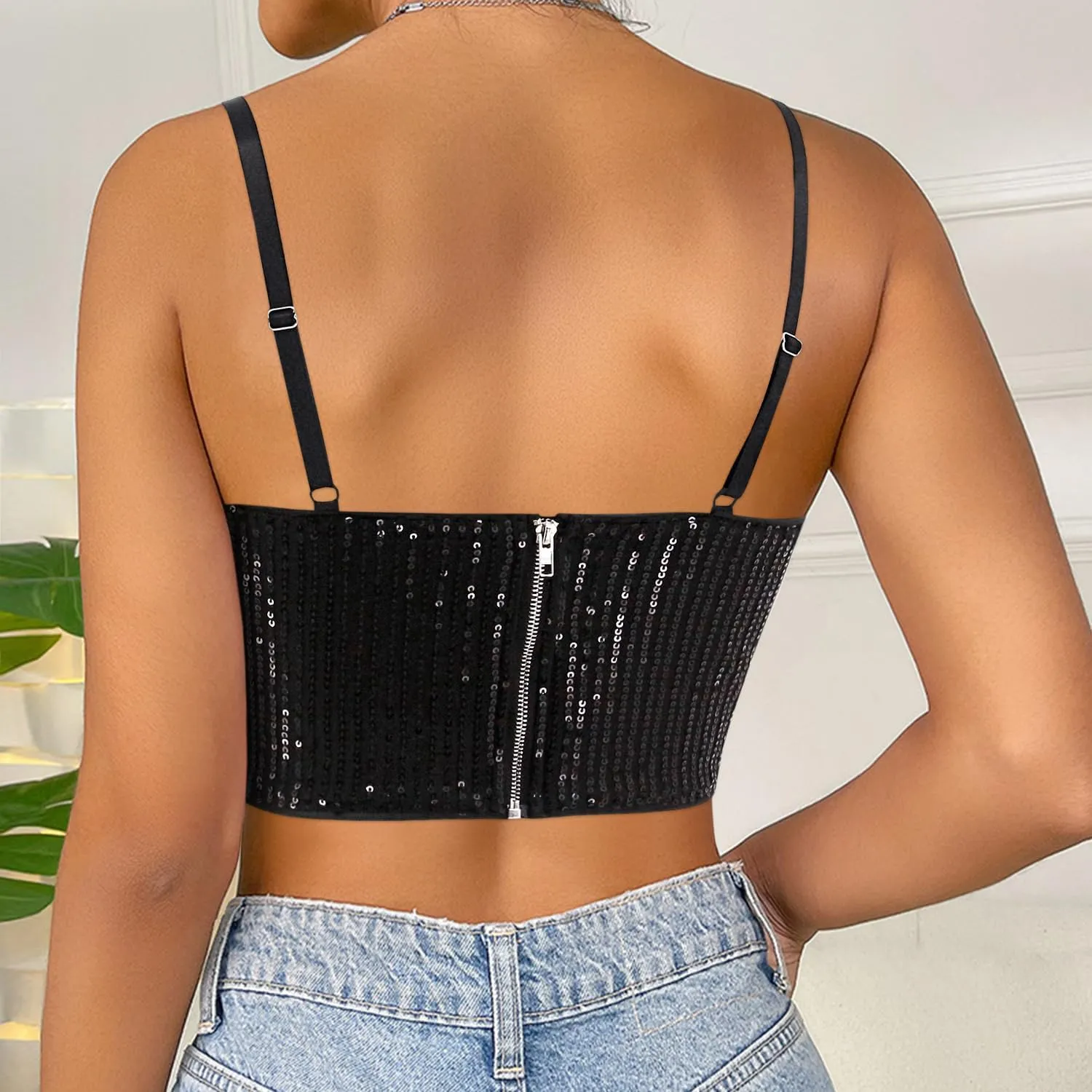 Erinaco Women's Rhinestone Diamond Tank Top Color Beaded Sling Tube Top Bustier Vest Crop Top Sexy Corset Bra Summer