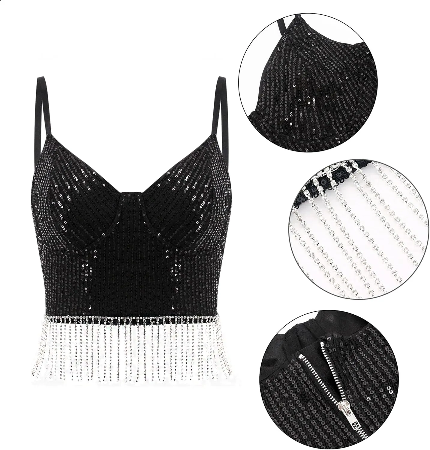 Erinaco Women's Rhinestone Diamond Tank Top Color Beaded Sling Tube Top Bustier Vest Crop Top Sexy Corset Bra Summer