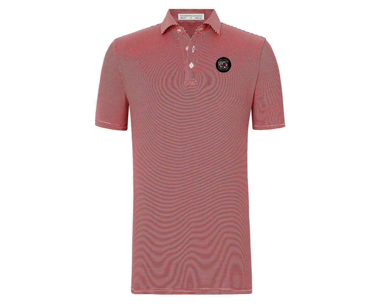 Holderness and Bourne Gamecock Polo: Garnet Stripe with Black Circle