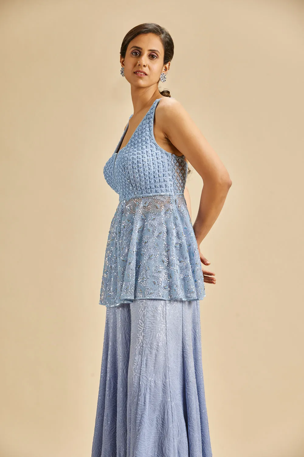Ink Blue Ombre Sharara Set