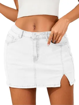 Jean Skirts for Women Stretchy Mini Skirt Side Slit with High Waisted Summer Casual Denim Skirt 2025 Trendy
