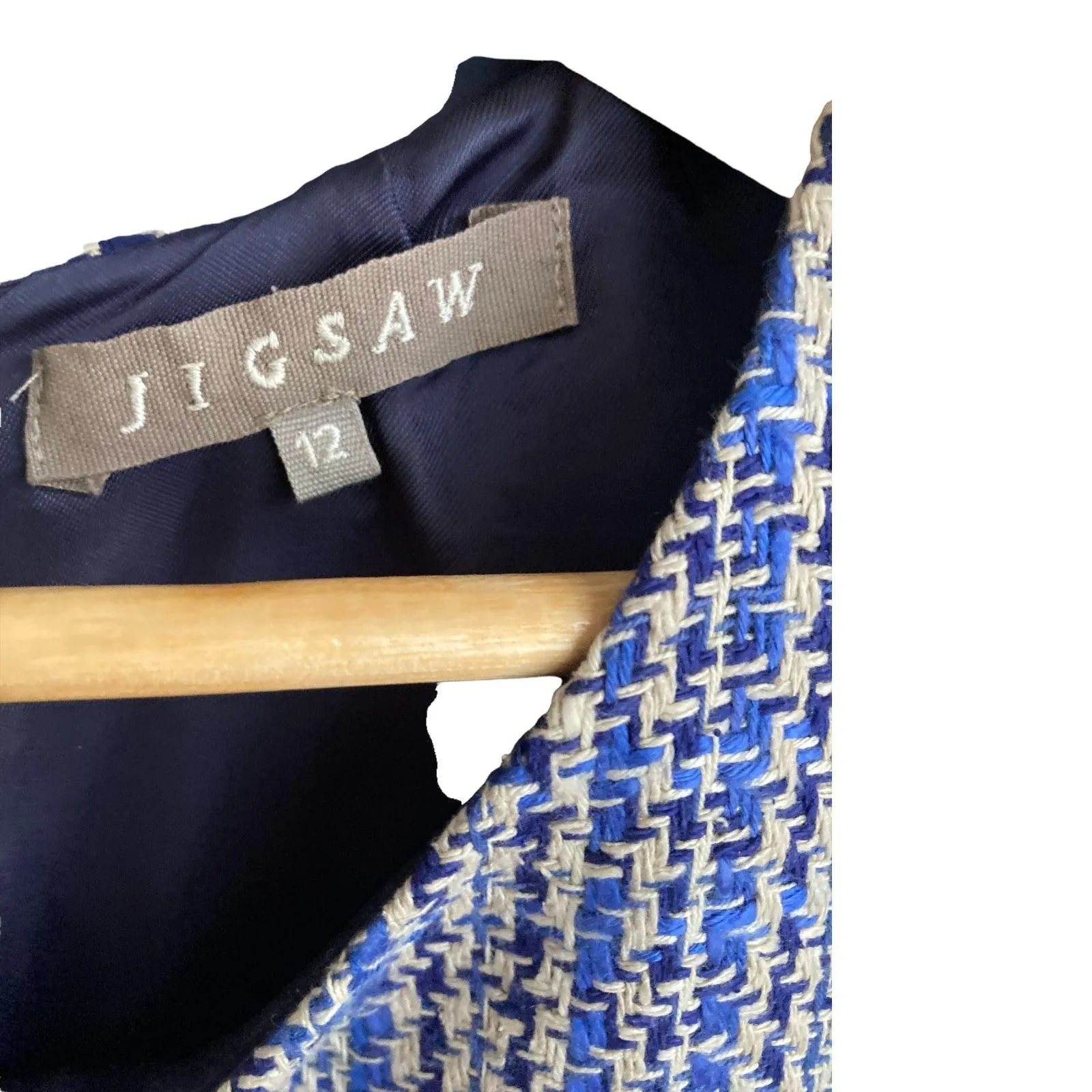 Jigsaw Blue Tweed Effect Sleeveless Dress UK Size 12