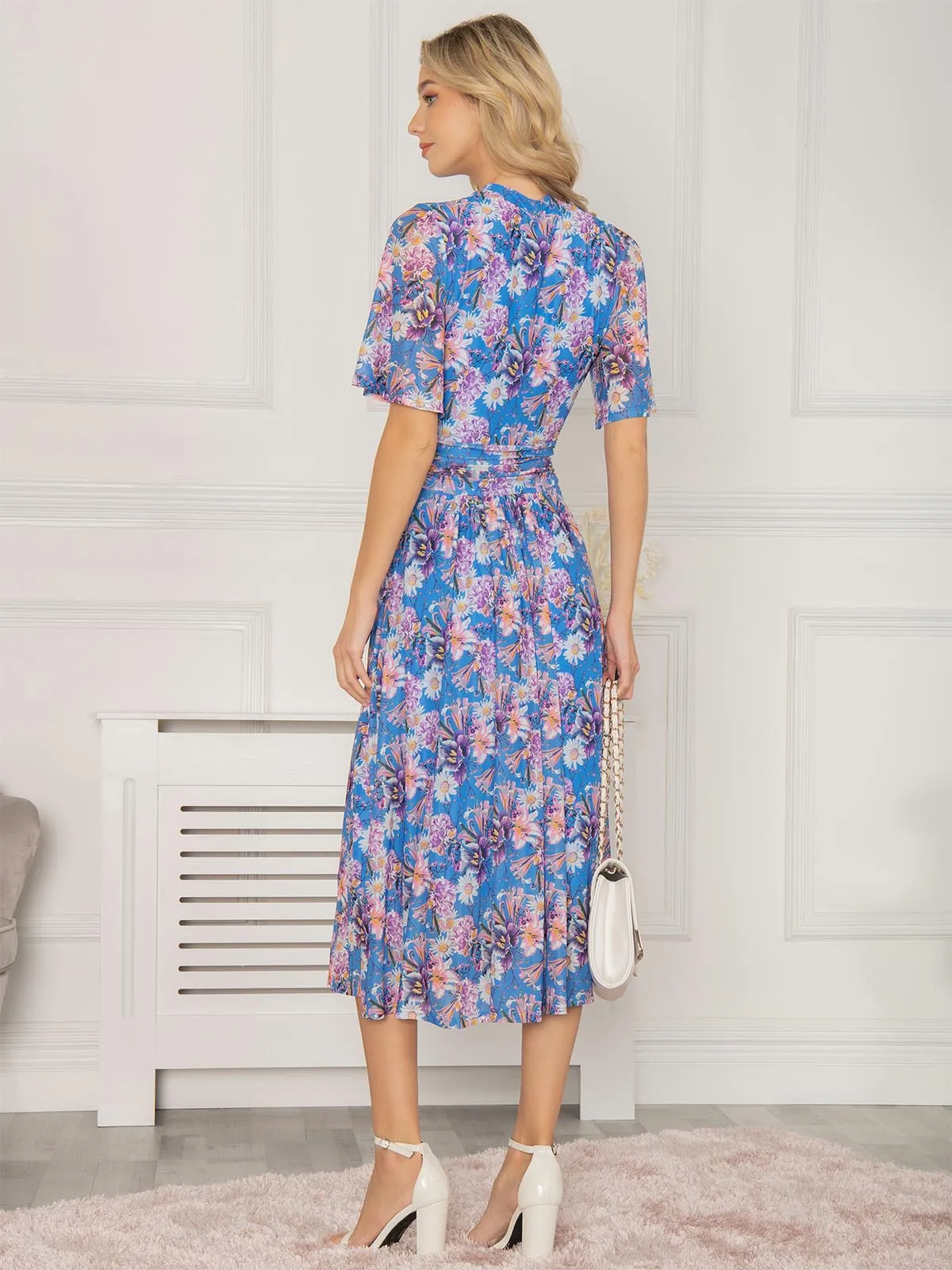 Jolie Moi Danika Keyhole Neck Mesh Dress, Royal Multi