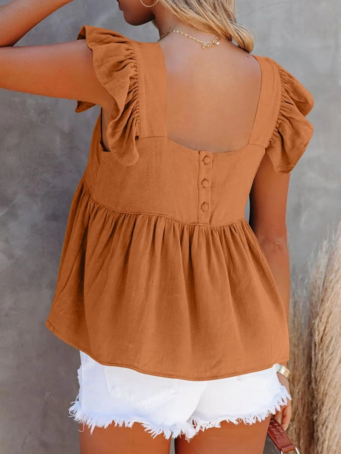 LYANER Women's Summer Sleeveless Peplum Blouse Square Neck Ruffle Strap Babydoll Tank Top