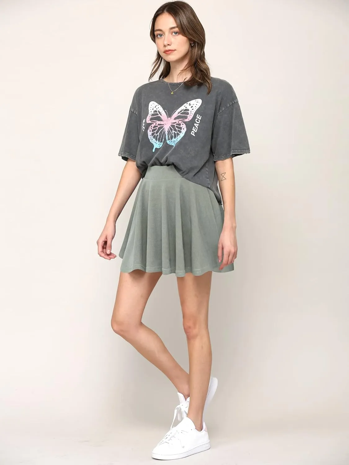 Made By Johnny Women's Casual Stretchy Flared Pleated Mini Skater Skirt with Shorts