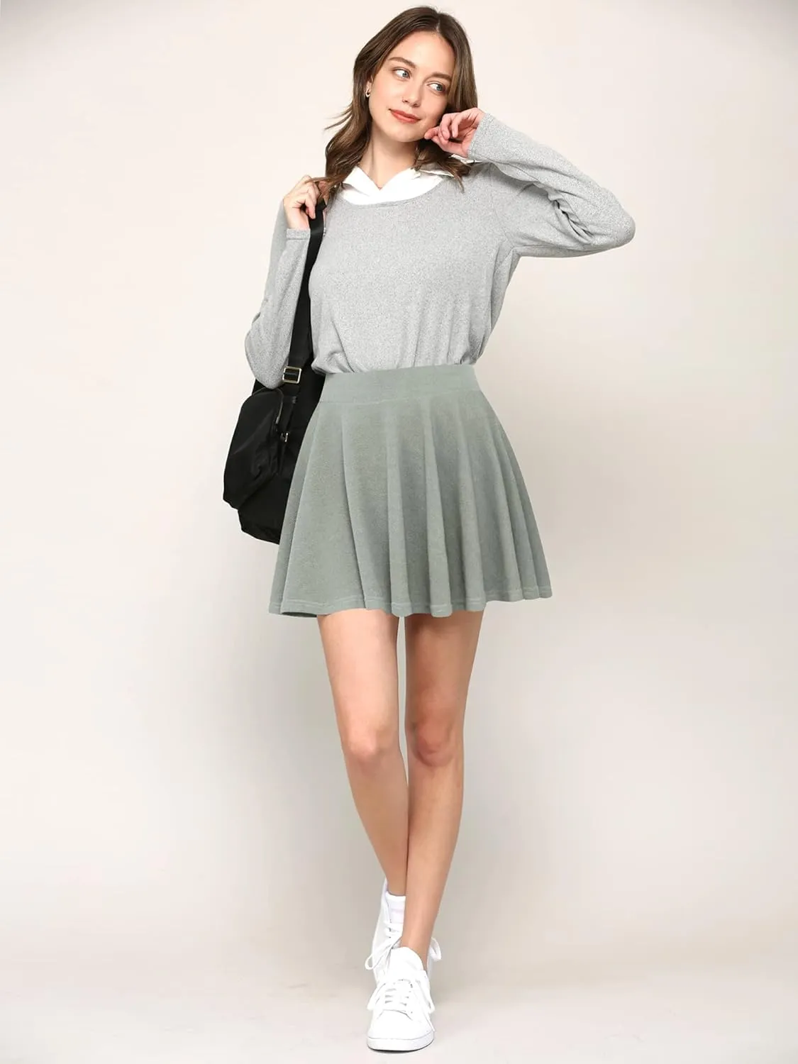 Made By Johnny Women's Casual Stretchy Flared Pleated Mini Skater Skirt with Shorts