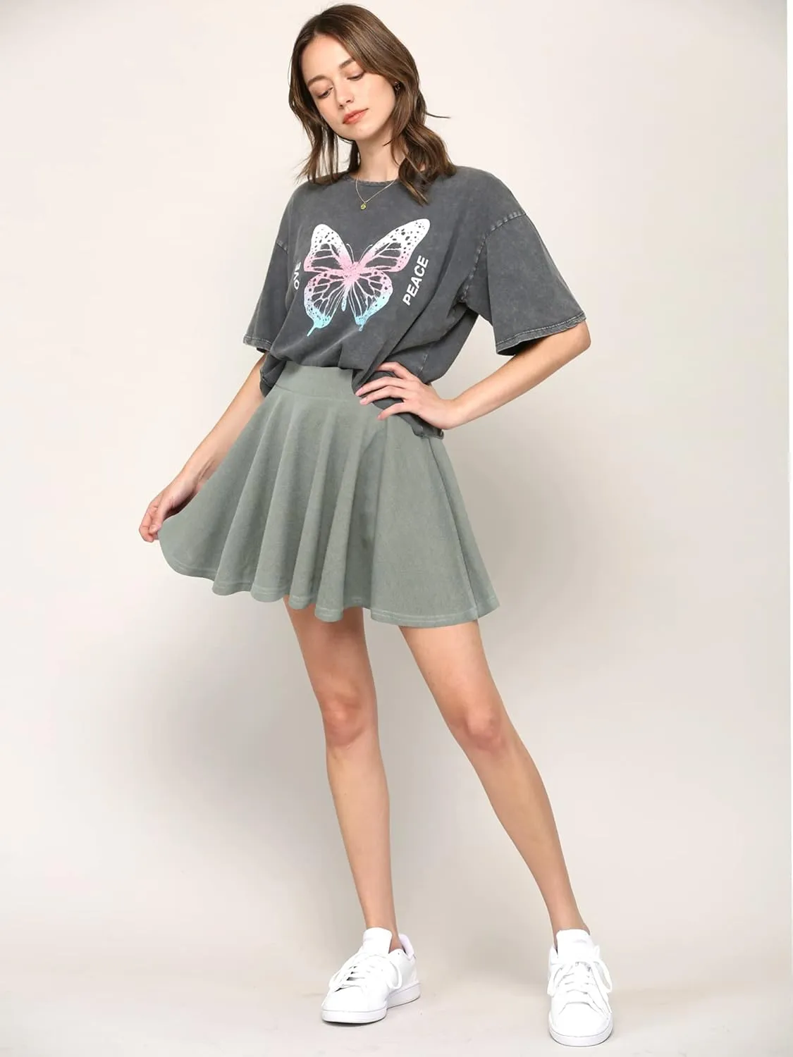 Made By Johnny Women's Casual Stretchy Flared Pleated Mini Skater Skirt with Shorts