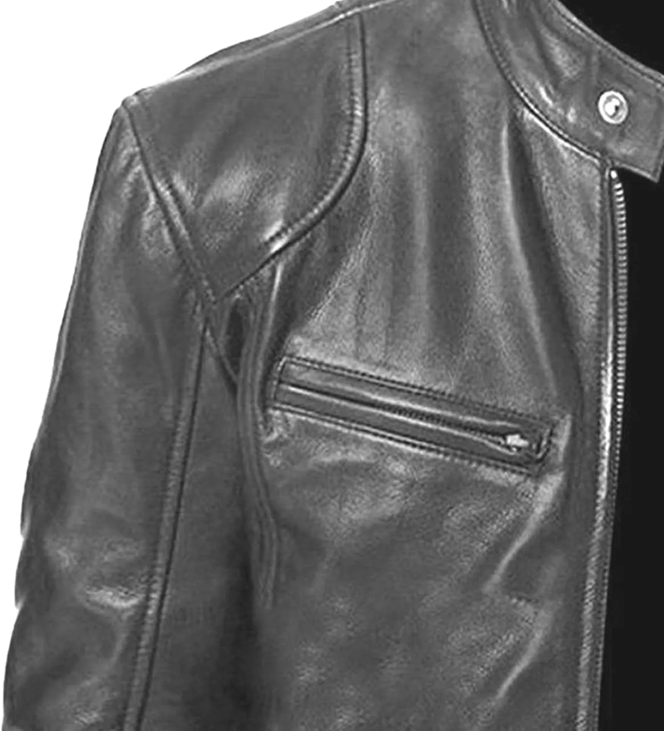 Men's Casual Leather Jacket Motorcycle Lightweight PU Outwear Stand Collar Bomber Leather Jacket