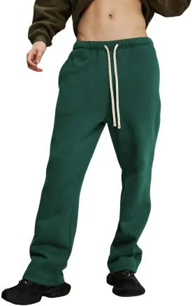 Mens Fleece Stacked Flared Sweatpants Loose Fit Hip Hop Wide Leg Street Pants Casual Workout Bell Bottom Jogger Pants