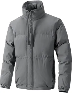 Men's Puffer Jacket Stand Collar Quilted Coat Windproof Down Jacket Zip up Insulated Jacket Warm Winter Coats