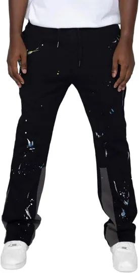 Mens Stacked Flared Jogger Sweatpants Patchwork Casual Y2K Wide Leg Track Pants Hippie Printed Bell Bottom Pants