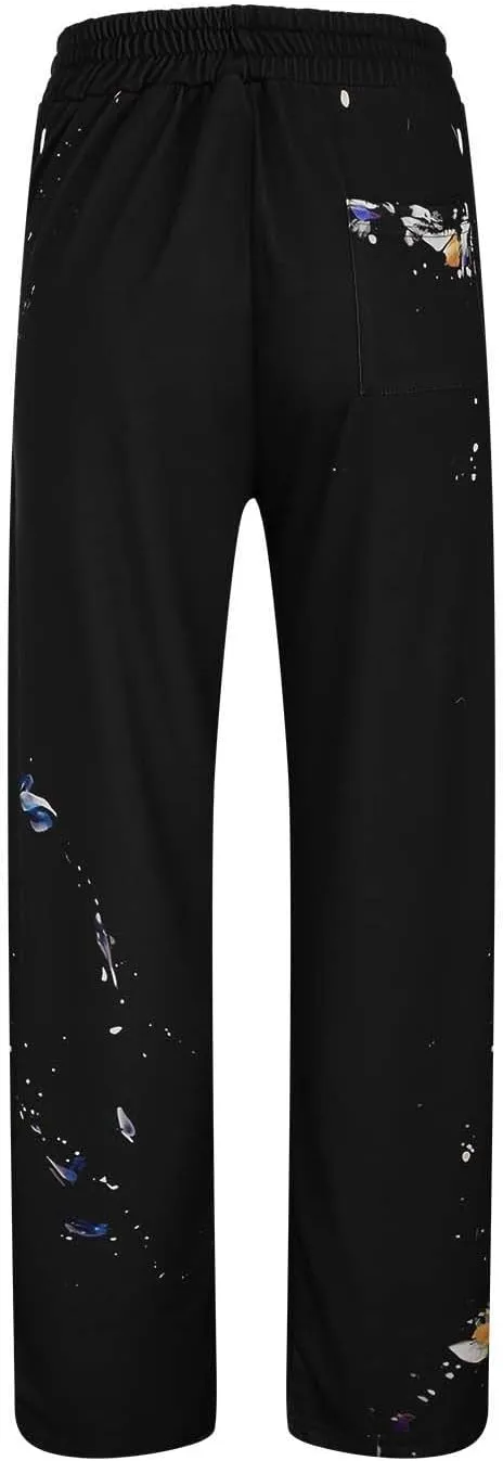 Mens Stacked Flared Jogger Sweatpants Patchwork Casual Y2K Wide Leg Track Pants Hippie Printed Bell Bottom Pants