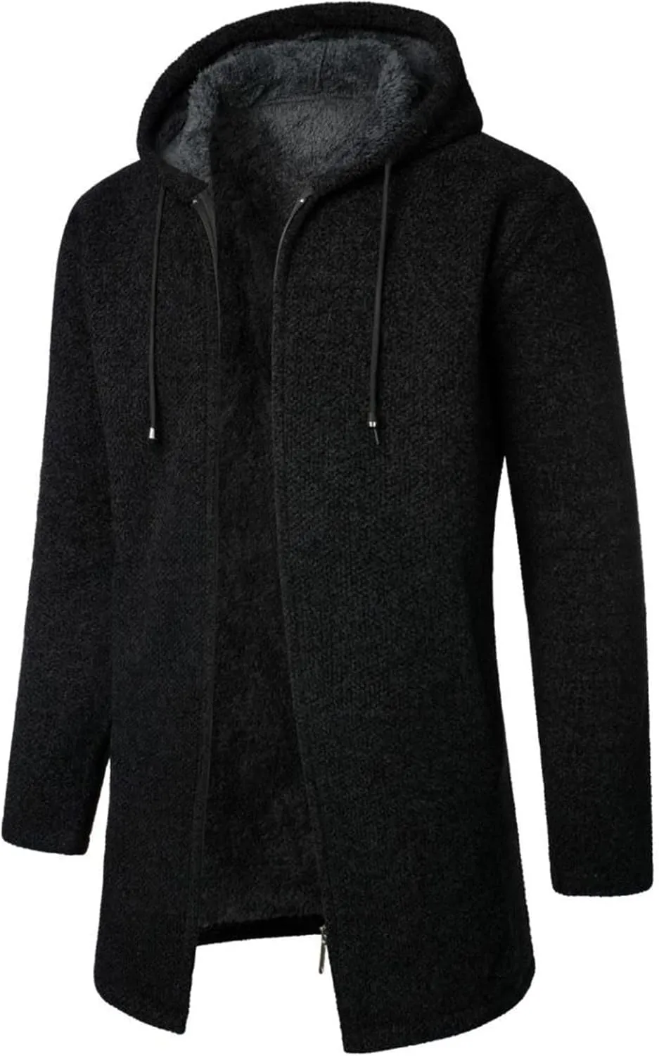 Men's Wool Blend Jacket Slim Mid Lenght Sherpa Lined Thicked Hooded Coats Casual Plush Fleece Winter Warm Overcoats