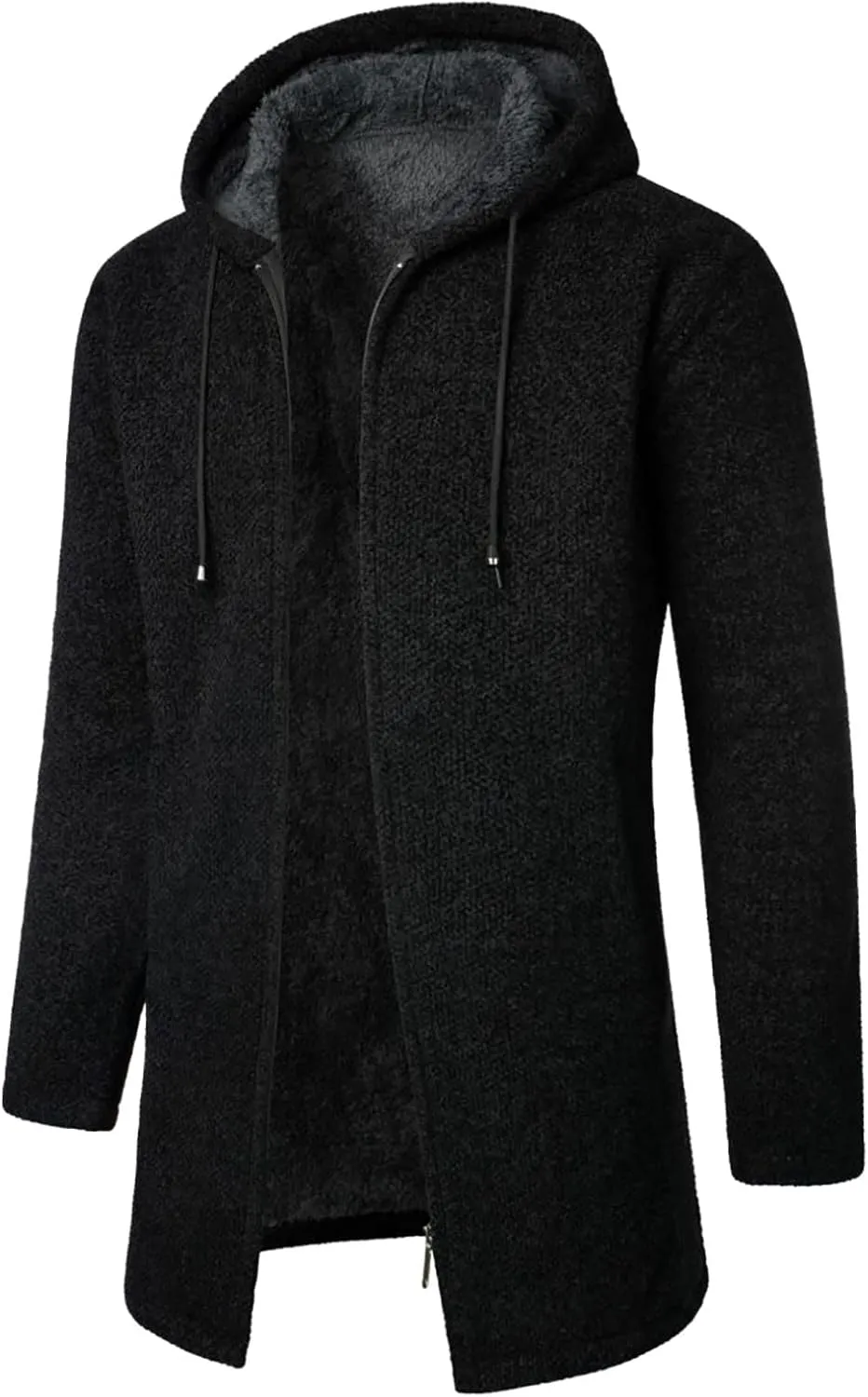 Men's Wool Blend Jacket Slim Mid Lenght Sherpa Lined Thicked Hooded Coats Casual Plush Fleece Winter Warm Overcoats