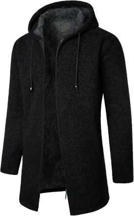 Men's Wool Blend Jacket Winter Warm Sherpa Lined Thicked Overcoats Casual Slim Medium Long Plush Fleece Hooded Coats
