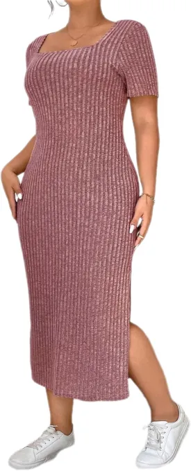 Plus Size Dress Women's V Neck Front Knotted Wrap A-Line Dress Plus Size Knee Length Midi Swing Dress for Curvy Women