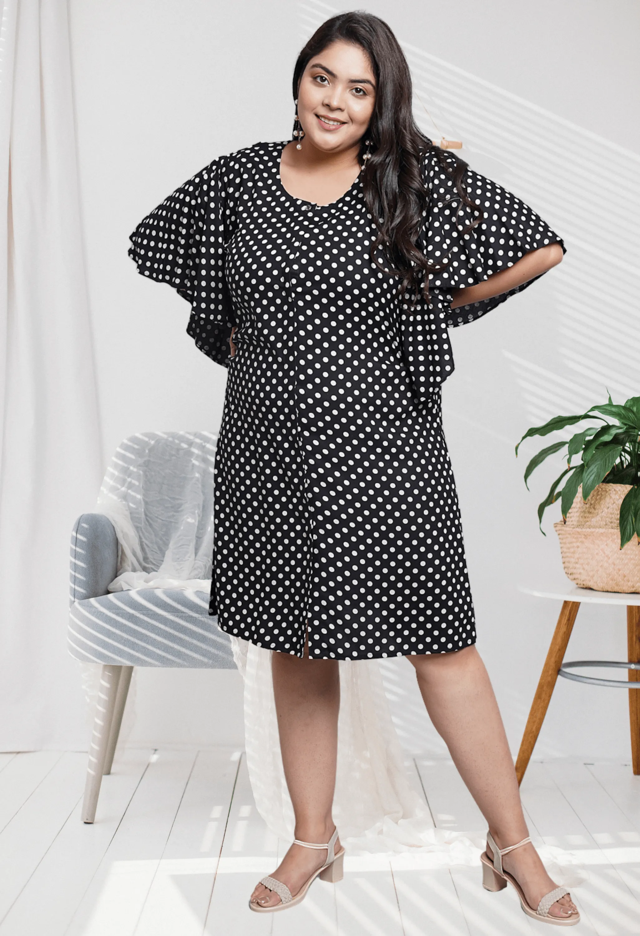 Plus Size Plus Size Polka Dots A-Line Dress
