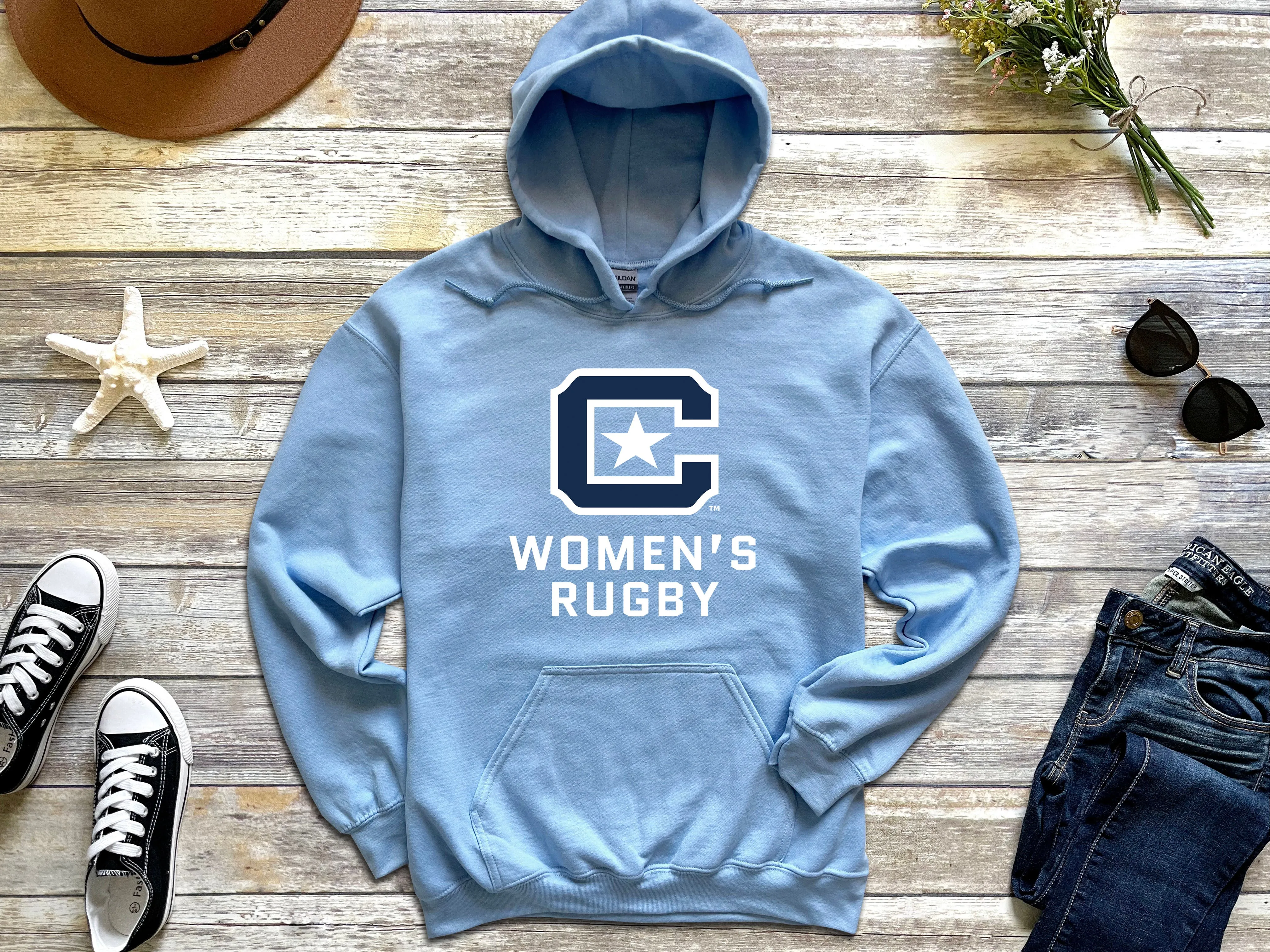 The Citadel Block C Star logo, Sports - Women's Rugby,  Heavy Blend™ Hooded Unisex Sweatshirt