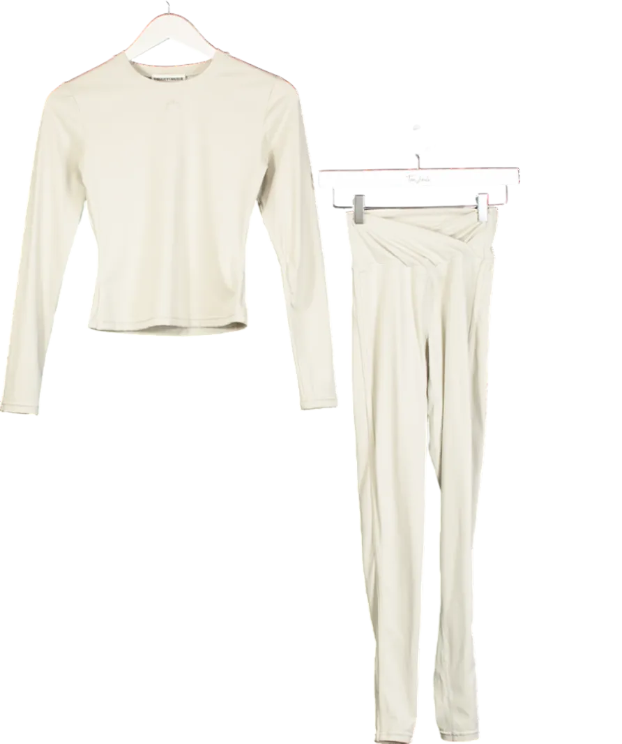The Couture Club Beige Sculpt Logo 2-piece Activewear Top Uk 8 And Leggings Uk 6 - UK XS/S