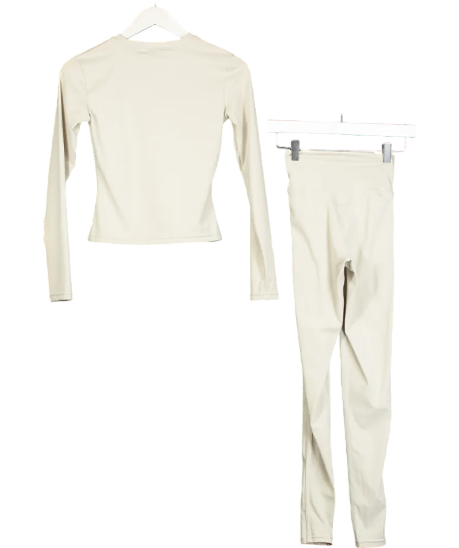 The Couture Club Beige Sculpt Logo 2-piece Activewear Top Uk 8 And Leggings Uk 6 - UK XS/S