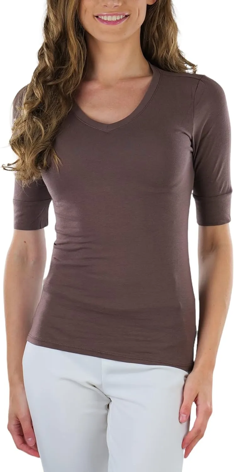 ToBeInStyle Women's Elbow Length Sleeve V-Neckline Top