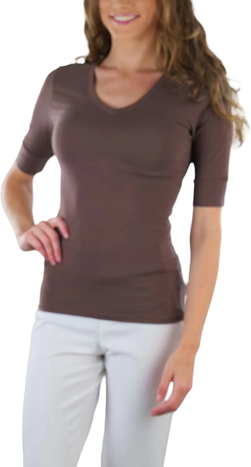 ToBeInStyle Women's Elbow Length Sleeve V-Neckline Top