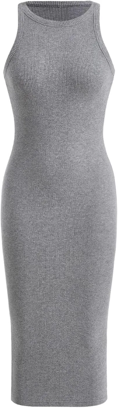 Verdusa Women's Fall Dress Sleeveless Ribbed Knit Midi Tank Dress Wedding Guest Dress Sweater Dresses