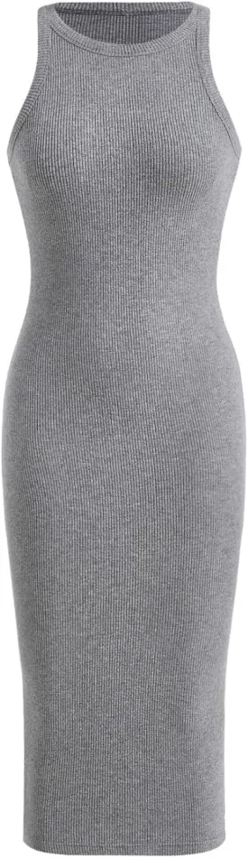 Verdusa Women's Fall Dress Sleeveless Ribbed Knit Midi Tank Dress Wedding Guest Dress Sweater Dresses