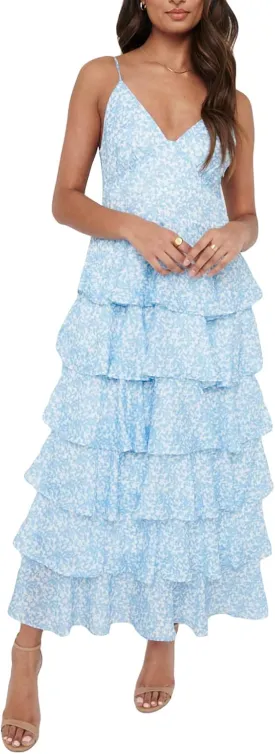 Women 2023 Floral Long Dress Tiered Ruffles Sleeveless Cami Dress Summer Casual Beach Party Midi Dress Streetwear