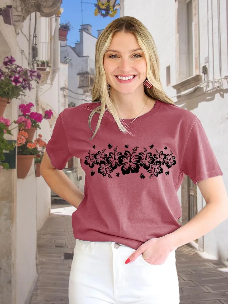 Women Boho Wildflower Shirts Funny Flower Plant T Shirt Cute Daisy Graphic Tees Short Sleev Vacation Tops