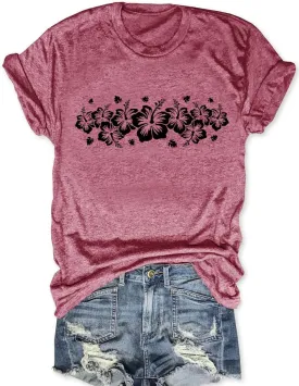 Women Boho Wildflower Shirts Funny Flower Plant T Shirt Cute Daisy Graphic Tees Short Sleev Vacation Tops