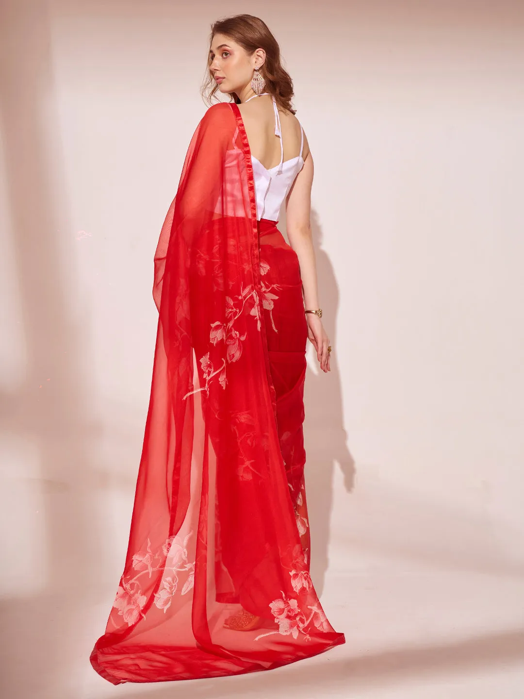 Women Party Wear Printed Organza Saree With Un Stitched Blouse