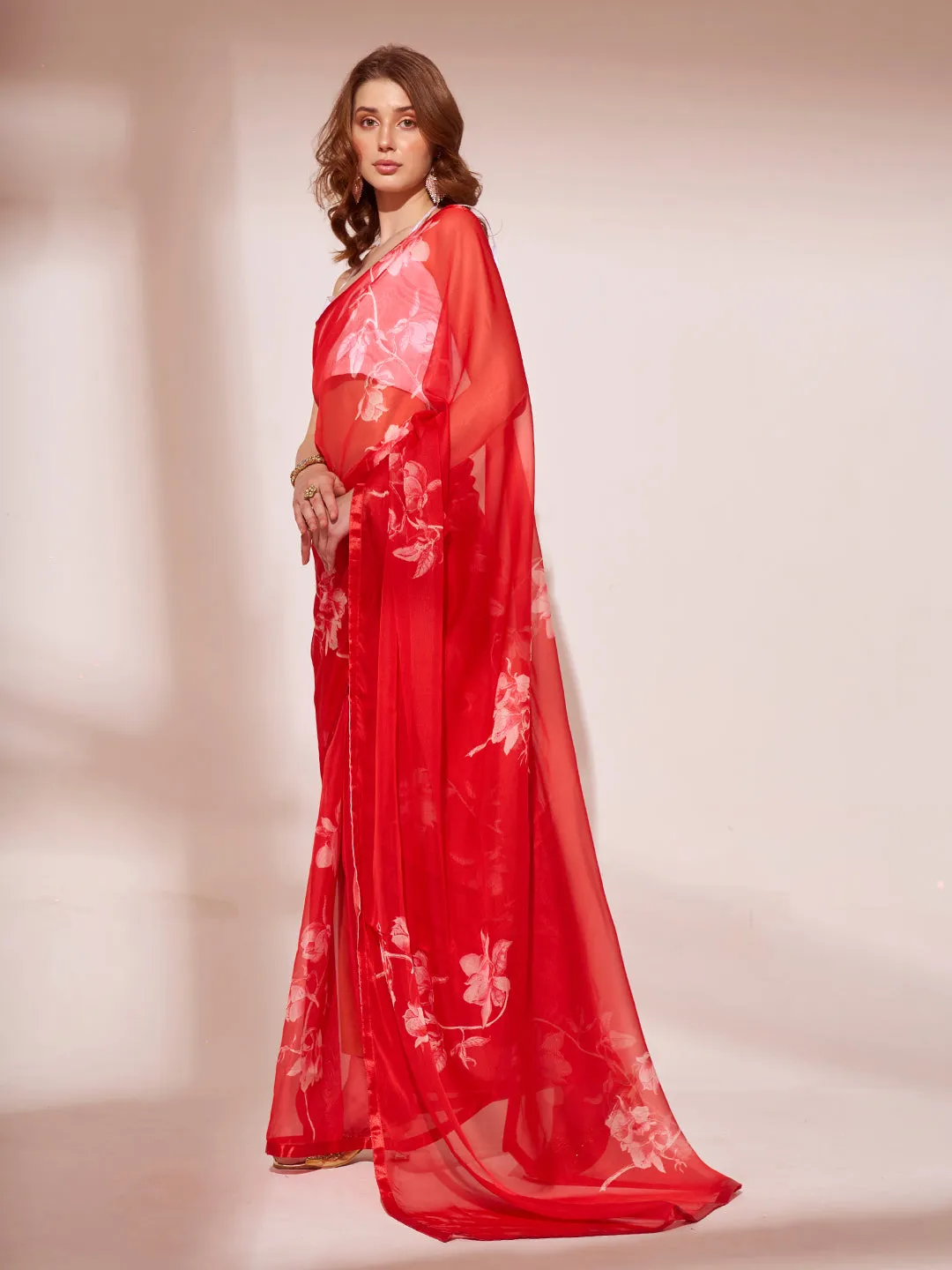 Women Party Wear Printed Organza Saree With Un Stitched Blouse