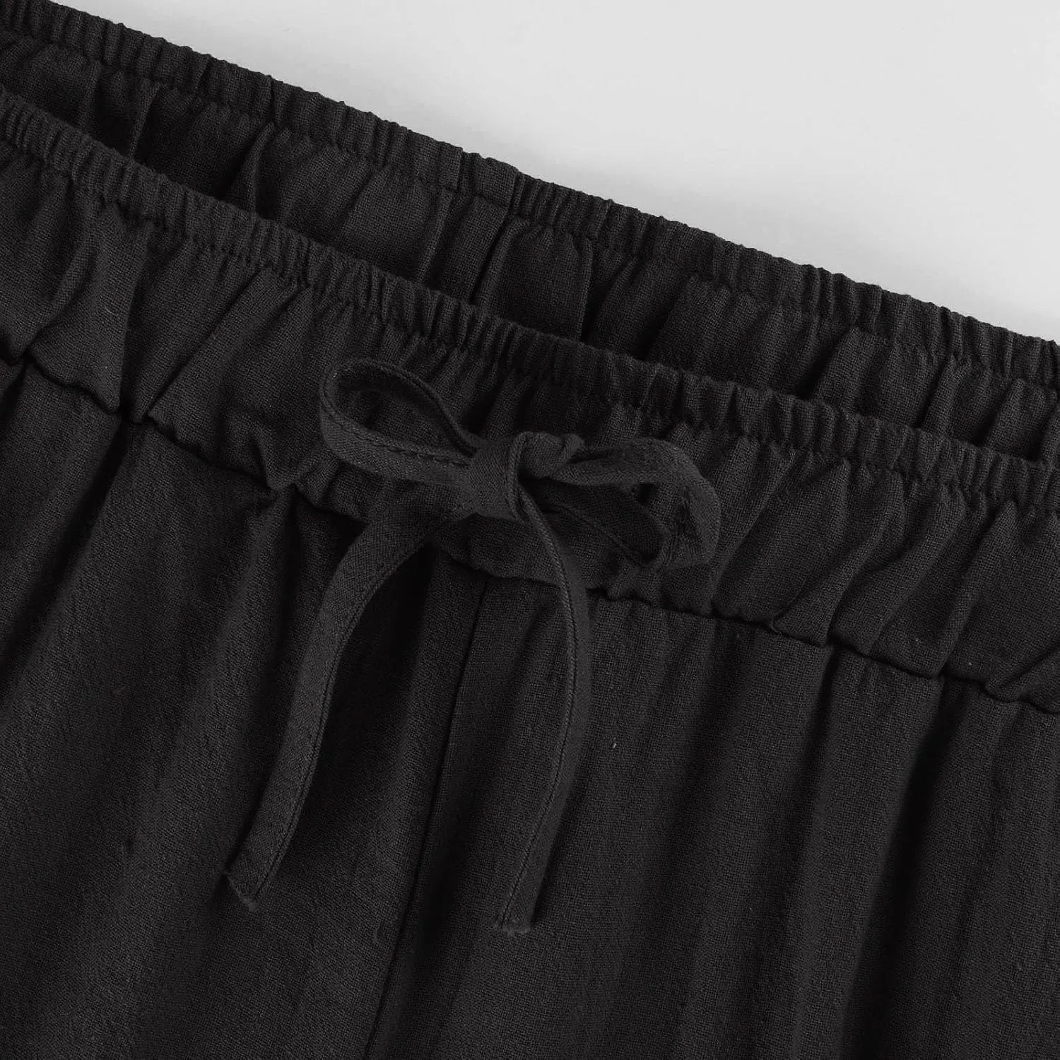 Women Summer Wide Leg Pants Drawstring Elastic High Waisted Lounge Pants Beach Casual Trousers with Pockets