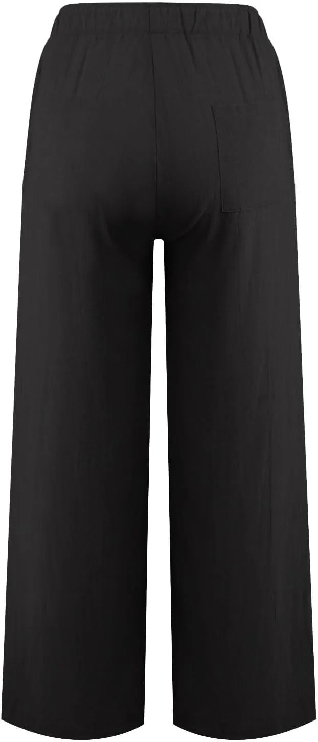 Women Summer Wide Leg Pants Drawstring Elastic High Waisted Lounge Pants Beach Casual Trousers with Pockets