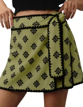 Women Wrap Skort 2025 Casual Summer Flowy Mini Skirt Knot Side Elastic Waist Bodycon Print Skirt with Belt